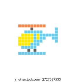 Um design de pixel plano feito de blocos de cores quadradas geométricas em um layout de ícone limpo. Adequado para elementos criativos modernos, itens isolados ou projetos de artesanato brilhante. Helicóptero Pixel Art