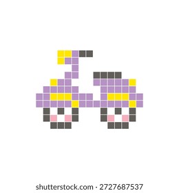 Um design de pixel plano feito de blocos de cores quadradas geométricas em um layout de ícone limpo. Adequado para elementos criativos modernos, itens isolados ou projetos de artesanato brilhante. Pixel arte scooter