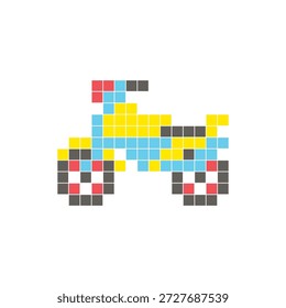 Um design de pixel plano feito de blocos de cores quadradas geométricas em um layout de ícone limpo. Adequado para elementos criativos modernos, itens isolados ou projetos de artesanato brilhante. Motocicleta Pixel Art