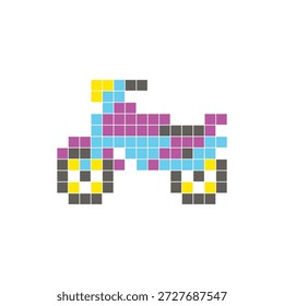 Um design de pixel plano feito de blocos de cores quadradas geométricas em um layout de ícone limpo. Adequado para elementos criativos modernos, itens isolados ou projetos de artesanato brilhante. Motocicleta Pixel Art