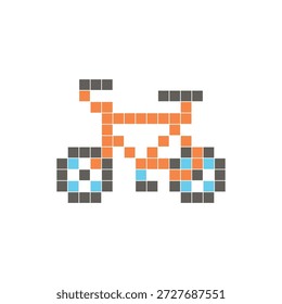 Um design de pixel plano feito de blocos de cores quadradas geométricas em um layout de ícone limpo. Adequado para elementos criativos modernos, itens isolados ou projetos de artesanato brilhante. Bicicleta Pixel Art