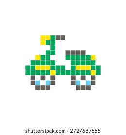 Um design de pixel plano feito de blocos de cores quadradas geométricas em um layout de ícone limpo. Adequado para elementos criativos modernos, itens isolados ou projetos de artesanato brilhante. Pixel arte scooter