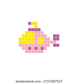 Um design de pixel plano feito de blocos de cores quadradas geométricas em um layout de ícone limpo. Adequado para elementos criativos modernos, itens isolados ou projetos de artesanato brilhante. Submarino Pixel art