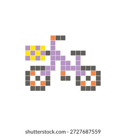 Um design de pixel plano feito de blocos de cores quadradas geométricas em um layout de ícone limpo. Adequado para elementos criativos modernos, itens isolados ou projetos de artesanato brilhante. Bicicleta Pixel Art