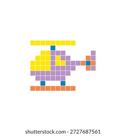 Un diseño de píxeles planos hecho de bloques geométricos de color cuadrado en un diseño de icono limpio. Conveniente para los Elementos modernos creativos, los artículos aislados, o los proyectos brillantes del arte. Helicóptero del arte del pixel