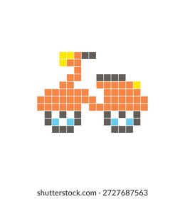 Um design de pixel plano feito de blocos de cores quadradas geométricas em um layout de ícone limpo. Adequado para elementos criativos modernos, itens isolados ou projetos de artesanato brilhante. Pixel arte scooter