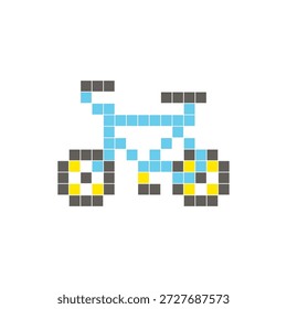 Um design de pixel plano feito de blocos de cores quadradas geométricas em um layout de ícone limpo. Adequado para elementos criativos modernos, itens isolados ou projetos de artesanato brilhante. Bicicleta Pixel Art