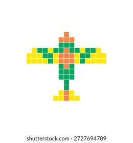 Um design de pixel plano feito de blocos de cores quadradas geométricas em um layout de ícone limpo. Adequado para elementos criativos modernos, itens isolados ou projetos de artesanato brilhante. Aeronaves militares Pixel art