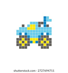 Um design de pixel plano feito de blocos de cores quadradas geométricas em um layout de ícone limpo. Adequado para elementos criativos modernos, itens isolados ou projetos de artesanato brilhante. Caminhão monstro arte pixel