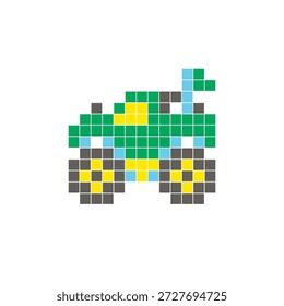 Um design de pixel plano feito de blocos de cores quadradas geométricas em um layout de ícone limpo. Adequado para elementos criativos modernos, itens isolados ou projetos de artesanato brilhante. Caminhão monstro arte pixel
