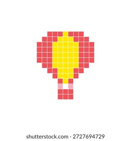 Ein flaches Pixeldesign aus geometrischen quadratischen Farbblöcken auf einem sauberen Symbollayout. Geeignet für kreative moderne Elemente, Einzelstücke oder helle Handwerksprojekte. Pixel Art Heißluftballon