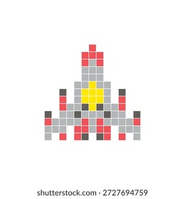 Um design de pixel plano feito de blocos de cores quadradas geométricas em um layout de ícone limpo. Adequado para elementos criativos modernos, itens isolados ou projetos de artesanato brilhante. Pixel art nave espacial