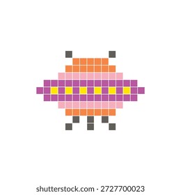 Um design de pixel plano feito de blocos de cores quadradas geométricas em um layout de ícone limpo. Adequado para elementos criativos modernos, itens isolados ou projetos de artesanato brilhante. UFO de arte pixel