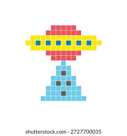 Um design de pixel plano feito de blocos de cores quadradas geométricas em um layout de ícone limpo. Adequado para elementos criativos modernos, itens isolados ou projetos de artesanato brilhante. UFO de arte pixel