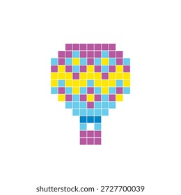 Ein flaches Pixeldesign aus geometrischen quadratischen Farbblöcken auf einem sauberen Symbollayout. Geeignet für kreative moderne Elemente, Einzelstücke oder helle Handwerksprojekte. Pixel Art Heißluftballon