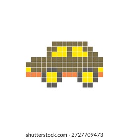 Um design de pixel plano feito de blocos de cores quadradas geométricas em um layout de ícone limpo. Adequado para elementos criativos modernos, itens isolados ou projetos de artesanato brilhante. Carro de arte Pixel