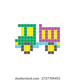 Um design de pixel plano feito de blocos de cores quadradas geométricas em um layout de ícone limpo. Adequado para elementos criativos modernos, itens isolados ou projetos de artesanato brilhante. Caminhão de arte pixel