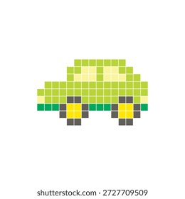 Um design de pixel plano feito de blocos de cores quadradas geométricas em um layout de ícone limpo. Adequado para elementos criativos modernos, itens isolados ou projetos de artesanato brilhante. Carro de arte Pixel
