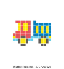 Um design de pixel plano feito de blocos de cores quadradas geométricas em um layout de ícone limpo. Adequado para elementos criativos modernos, itens isolados ou projetos de artesanato brilhante. Caminhão de arte pixel