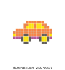 Um design de pixel plano feito de blocos de cores quadradas geométricas em um layout de ícone limpo. Adequado para elementos criativos modernos, itens isolados ou projetos de artesanato brilhante. Carro de arte Pixel