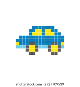 Un diseño de píxeles planos hecho de bloques geométricos de color cuadrado en un diseño de icono limpio. Conveniente para los Elementos modernos creativos, los artículos aislados, o los proyectos brillantes del arte. Coche de arte del pixel