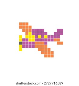 Um design de pixel plano feito de blocos de cores quadradas geométricas em um layout de ícone limpo. Adequado para elementos criativos modernos, itens isolados ou projetos de artesanato brilhante. Aeronave de arte pixel