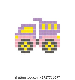 Um design de pixel plano feito de blocos de cores quadradas geométricas em um layout de ícone limpo. Adequado para elementos criativos modernos, itens isolados ou projetos de artesanato brilhante. Caminhão de arte pixel