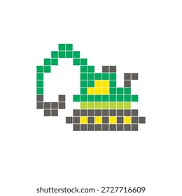 Um design de pixel plano feito de blocos de cores quadradas geométricas em um layout de ícone limpo. Adequado para elementos criativos modernos, itens isolados ou projetos de artesanato brilhante. Escavadora de arte pixel