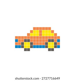 Um design de pixel plano feito de blocos de cores quadradas geométricas em um layout de ícone limpo. Adequado para elementos criativos modernos, itens isolados ou projetos de artesanato brilhante. Carro de arte Pixel