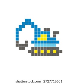 Um design de pixel plano feito de blocos de cores quadradas geométricas em um layout de ícone limpo. Adequado para elementos criativos modernos, itens isolados ou projetos de artesanato brilhante. Escavadora de arte pixel