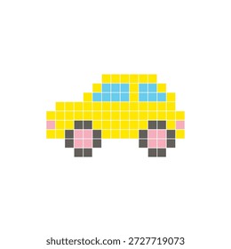 Um design de pixel plano feito de blocos de cores quadradas geométricas em um layout de ícone limpo. Adequado para elementos criativos modernos, itens isolados ou projetos de artesanato brilhante. Carro de arte Pixel