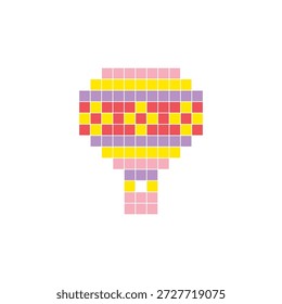 Um design de pixel plano feito de blocos de cores quadradas geométricas em um layout de ícone limpo. Adequado para elementos criativos modernos, itens isolados ou projetos de artesanato brilhante. Balão de ar quente Pixel art