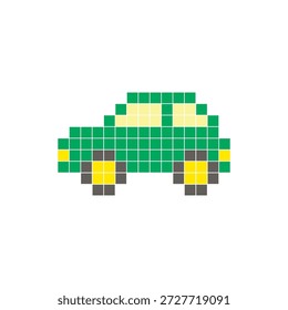 Um design de pixel plano feito de blocos de cores quadradas geométricas em um layout de ícone limpo. Adequado para elementos criativos modernos, itens isolados ou projetos de artesanato brilhante. Carro de arte Pixel
