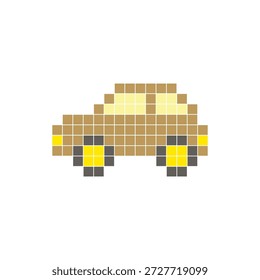 Um design de pixel plano feito de blocos de cores quadradas geométricas em um layout de ícone limpo. Adequado para elementos criativos modernos, itens isolados ou projetos de artesanato brilhante. Carro de arte Pixel