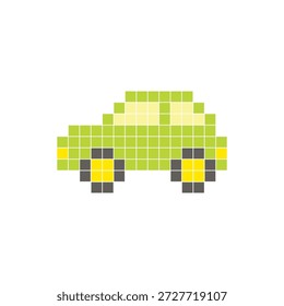 Um design de pixel plano feito de blocos de cores quadradas geométricas em um layout de ícone limpo. Adequado para elementos criativos modernos, itens isolados ou projetos de artesanato brilhante. Carro de arte Pixel