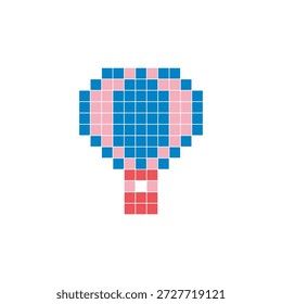 Un diseño de píxeles planos hecho de bloques geométricos de color cuadrado en un diseño de icono limpio. Conveniente para los Elementos modernos creativos, los artículos aislados, o los proyectos brillantes del arte. Globo de aire caliente del arte del pixel