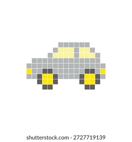 Um design de pixel plano feito de blocos de cores quadradas geométricas em um layout de ícone limpo. Adequado para elementos criativos modernos, itens isolados ou projetos de artesanato brilhante. Carro de arte Pixel