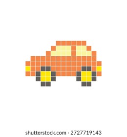 Um design de pixel plano feito de blocos de cores quadradas geométricas em um layout de ícone limpo. Adequado para elementos criativos modernos, itens isolados ou projetos de artesanato brilhante. Carro de arte Pixel