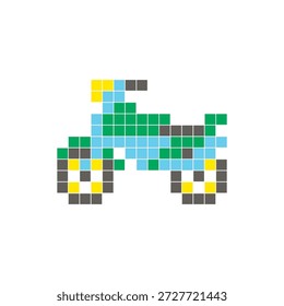 Um design de pixel plano feito de blocos de cores quadradas geométricas em um layout de ícone limpo. Adequado para elementos criativos modernos, itens isolados ou projetos de artesanato brilhante. Motocicleta Pixel Art