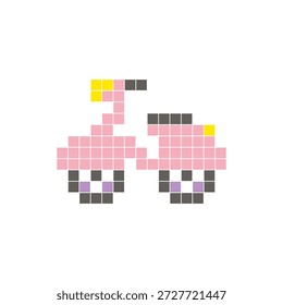 Um design de pixel plano feito de blocos de cores quadradas geométricas em um layout de ícone limpo. Adequado para elementos criativos modernos, itens isolados ou projetos de artesanato brilhante. Pixel arte scooter