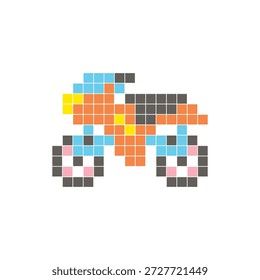 Um design de pixel plano feito de blocos de cores quadradas geométricas em um layout de ícone limpo. Adequado para elementos criativos modernos, itens isolados ou projetos de artesanato brilhante. Motocicleta Pixel Art