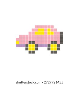 Um design de pixel plano feito de blocos de cores quadradas geométricas em um layout de ícone limpo. Adequado para elementos criativos modernos, itens isolados ou projetos de artesanato brilhante. Carro de arte Pixel