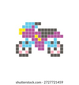Um design de pixel plano feito de blocos de cores quadradas geométricas em um layout de ícone limpo. Adequado para elementos criativos modernos, itens isolados ou projetos de artesanato brilhante. Motocicleta Pixel Art