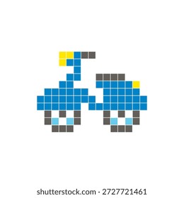 Um design de pixel plano feito de blocos de cores quadradas geométricas em um layout de ícone limpo. Adequado para elementos criativos modernos, itens isolados ou projetos de artesanato brilhante. Pixel arte scooter