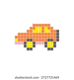 Um design de pixel plano feito de blocos de cores quadradas geométricas em um layout de ícone limpo. Adequado para elementos criativos modernos, itens isolados ou projetos de artesanato brilhante. Carro de arte Pixel