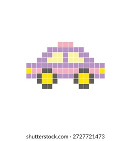 Un diseño de píxeles planos hecho de bloques geométricos de color cuadrado en un diseño de icono limpio. Conveniente para los Elementos modernos creativos, los artículos aislados, o los proyectos brillantes del arte. Pixel art taxi