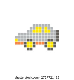 Um design de pixel plano feito de blocos de cores quadradas geométricas em um layout de ícone limpo. Adequado para elementos criativos modernos, itens isolados ou projetos de artesanato brilhante. Carro de arte Pixel