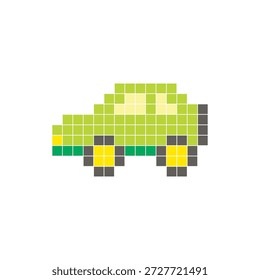 Um design de pixel plano feito de blocos de cores quadradas geométricas em um layout de ícone limpo. Adequado para elementos criativos modernos, itens isolados ou projetos de artesanato brilhante. Carro de arte Pixel