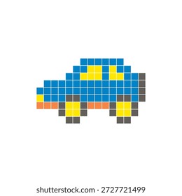 Um design de pixel plano feito de blocos de cores quadradas geométricas em um layout de ícone limpo. Adequado para elementos criativos modernos, itens isolados ou projetos de artesanato brilhante. Carro de arte Pixel