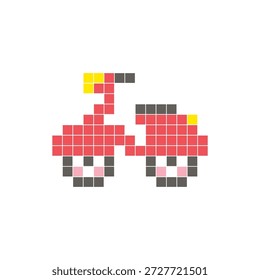 Um design de pixel plano feito de blocos de cores quadradas geométricas em um layout de ícone limpo. Adequado para elementos criativos modernos, itens isolados ou projetos de artesanato brilhante. Pixel arte scooter